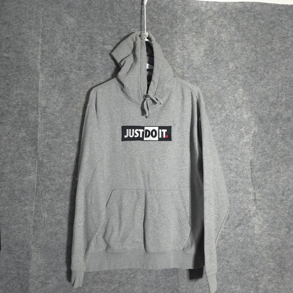 Nike Just Do It Hoodie Mens XL Gray CJ4775-063 Box Logo Fleece Pullover